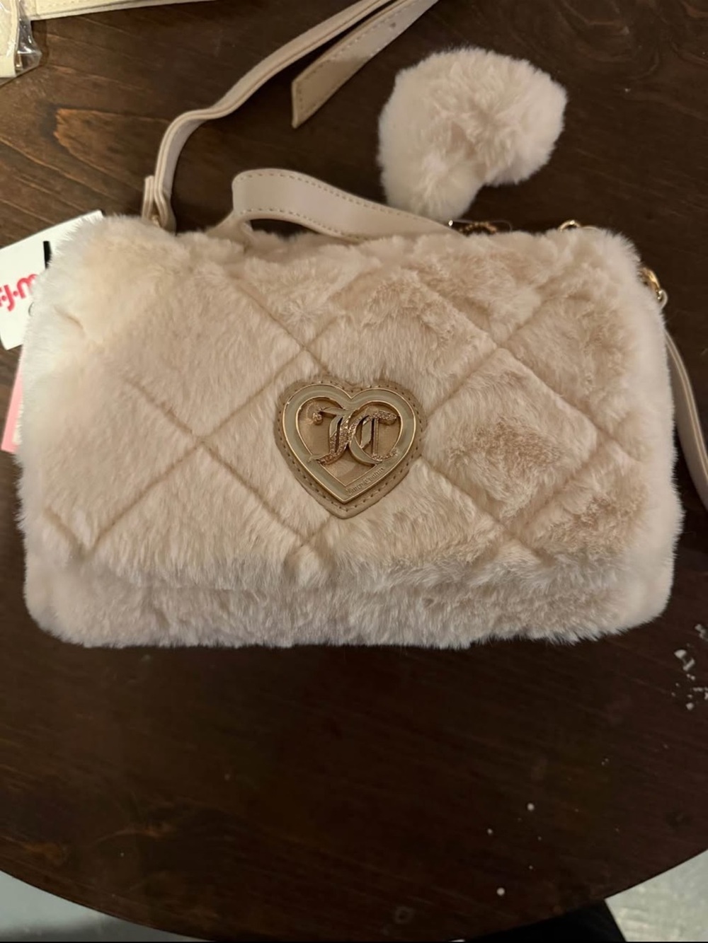 Faux Fur Heart Crossbody Bag - Blush Pink